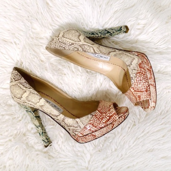 JIMMY CHOO Embossed Snakeskin Platform Pumps - Picture 1 of 7